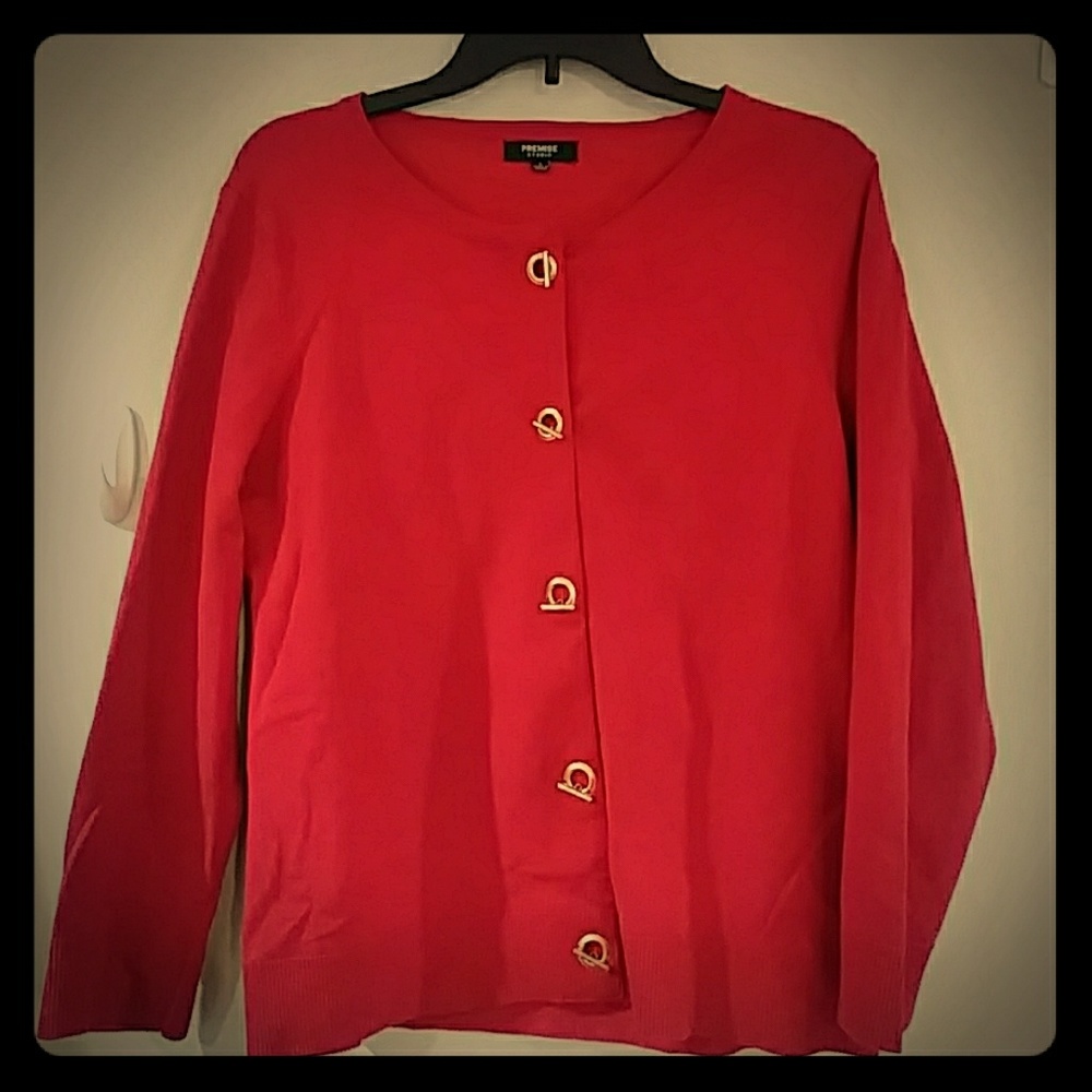 Red sweater/cardigan with gold